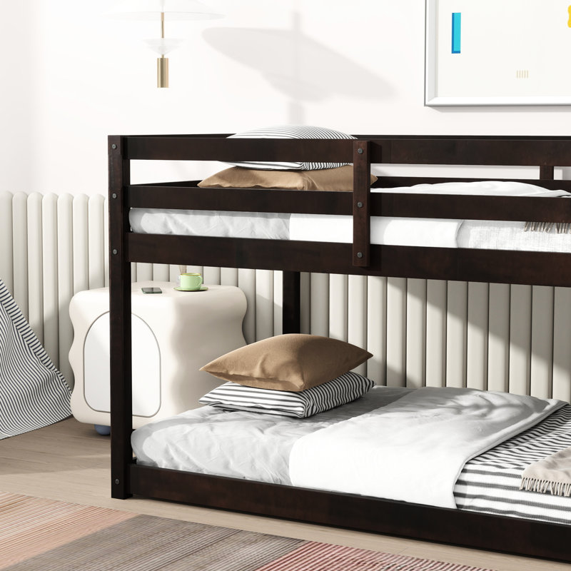 Lit simple au-dessus d'un lit mezzanine en bois d'hévéa massif pour un confort durable, Espresso