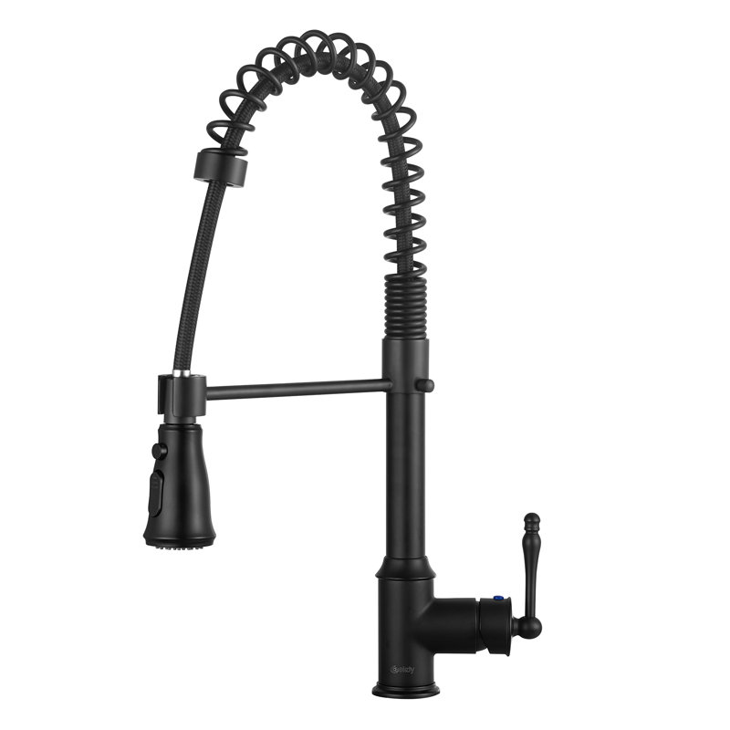 Spring Pull Down Single Handle Kitchen Faucet, Matte Black