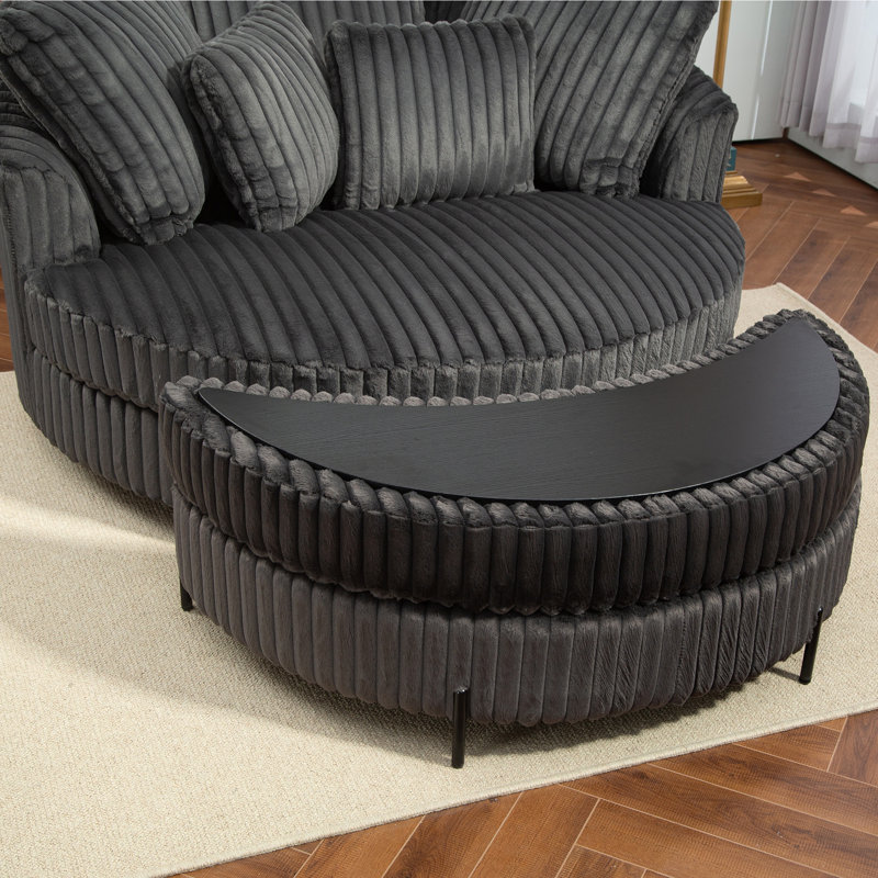 Fauteuil demi-tonneau avec repose-pieds, Imitation fourrure gris anthracite