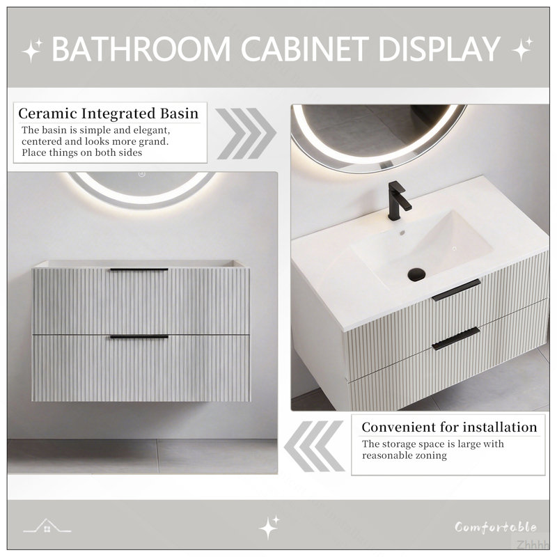 Meuble-lavabo gris 36 po sans lavabo, 19.69" H x 35.04" W x 17.72" D