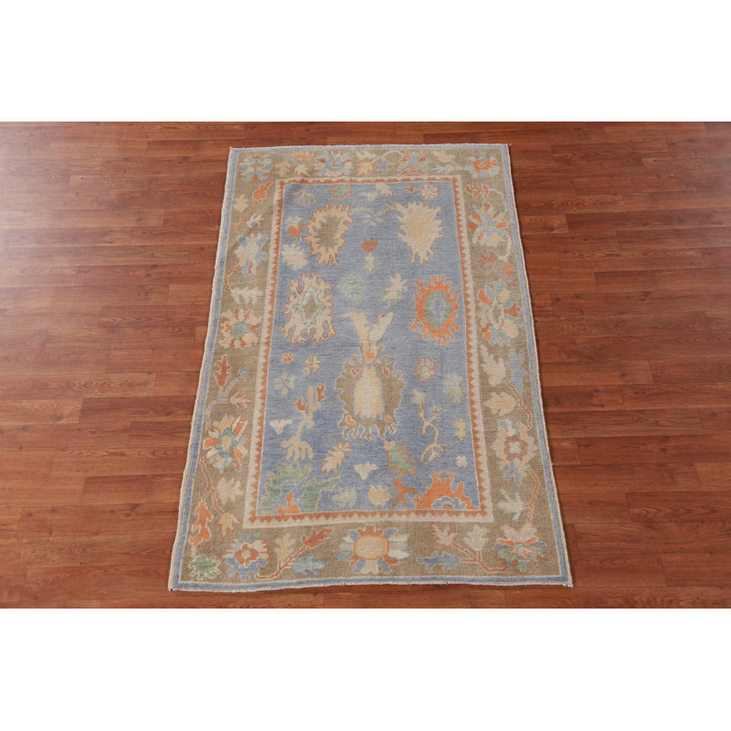Vegetable Dye Blue Oushak Turkish Rug 3x5