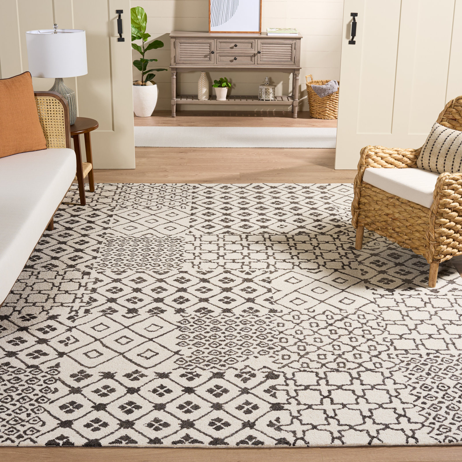 Hand-Tufted Geometric Wool Cotton Rug, Rectangle 8' x 10'