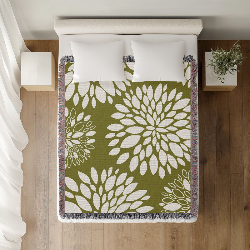 Jeté floral en coton, 50 x 70, Chartreuse