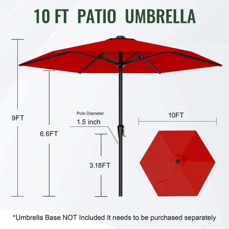Parasol d'extérieur 10 pi avec protection contre les rayons UV UPF 50+ 10 pi, Rouge