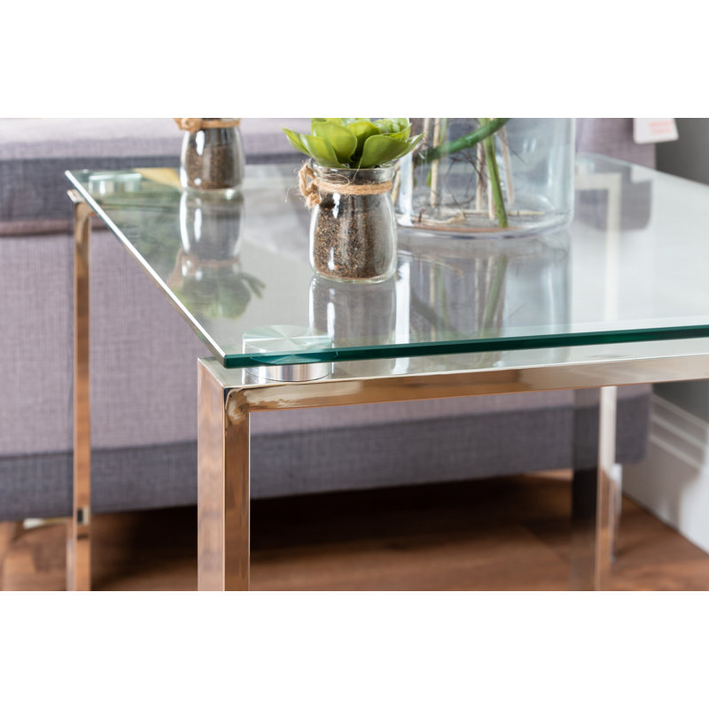 Aditya Chrome and Tempered Glass Small Side Table - Modern Design Living Room Table