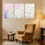 Hortensia fleurs blanches sur fond rose tendre et mauve, ensemble de 3 impressions sur toile-1912426927