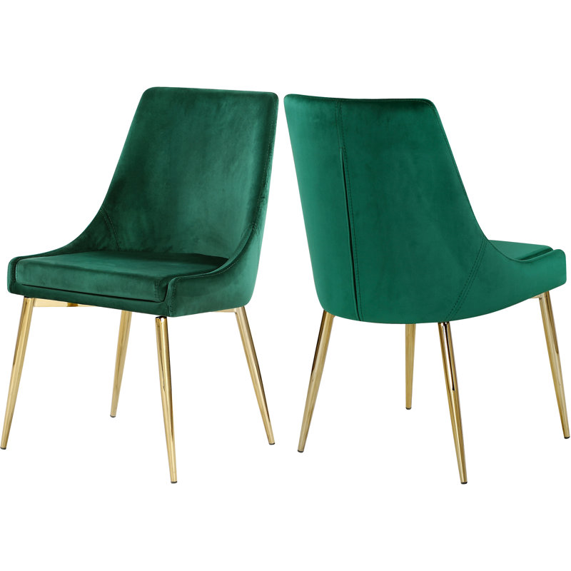 Chaise rembourrée en velours Karina, Doré, Velours vert
