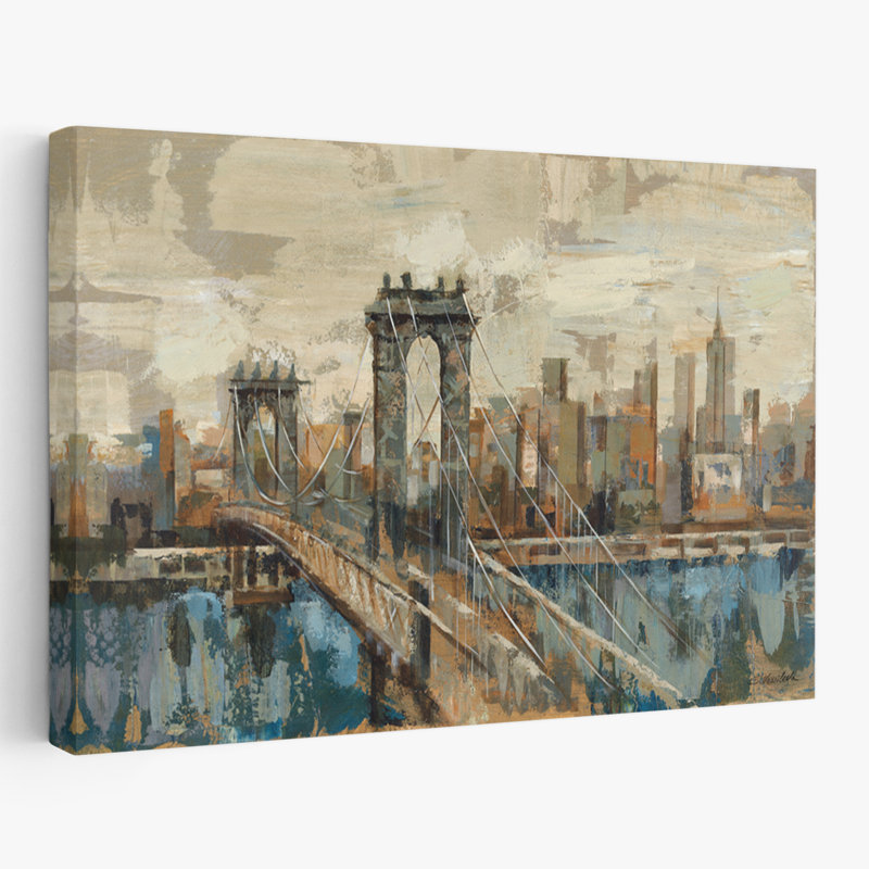 Vue de New York - Architecture abstraite bleu beige, H 60 po x l 40 po