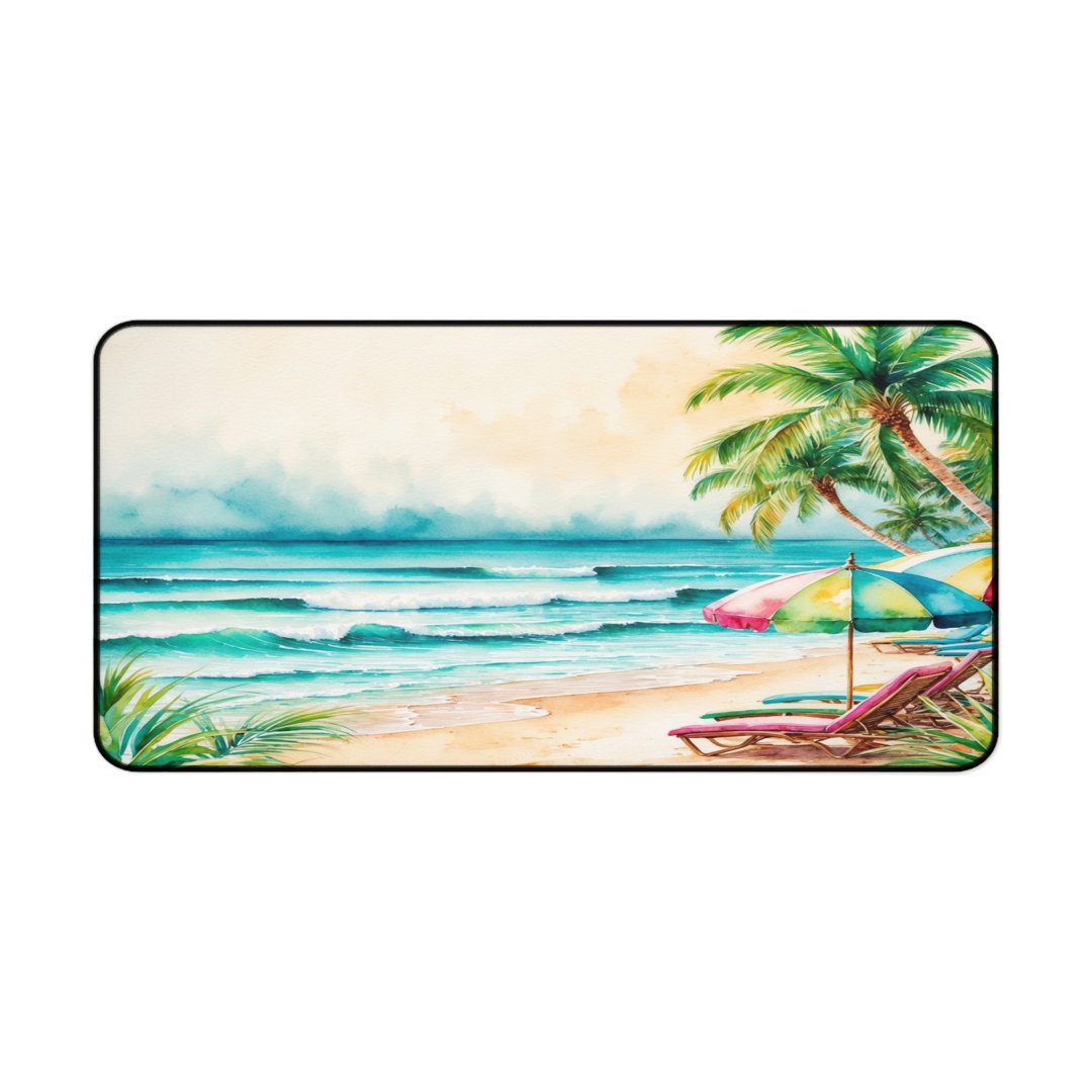 Tropical Beach Watercolor Desk Mat