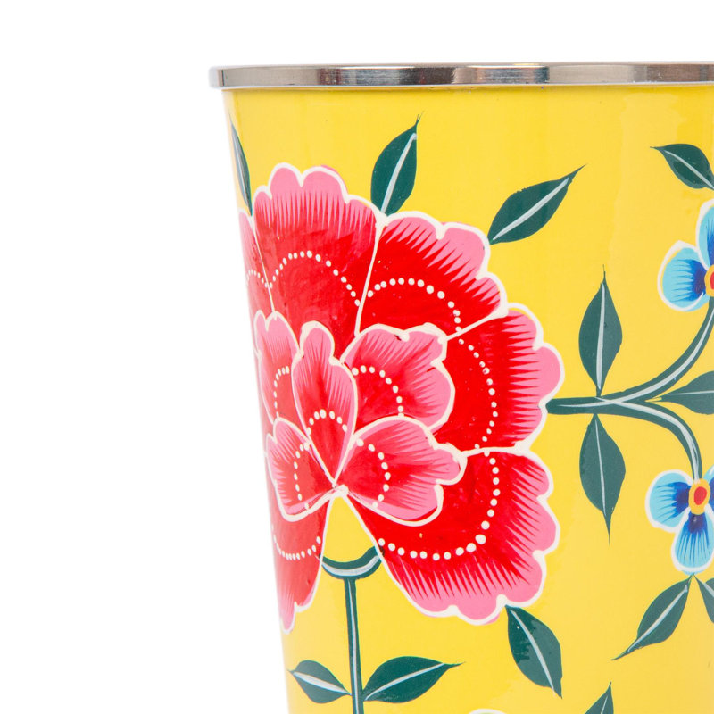 East Urban Home Hand-Painted Picnic Cups - 400ml - Mint Peony, Buttercup