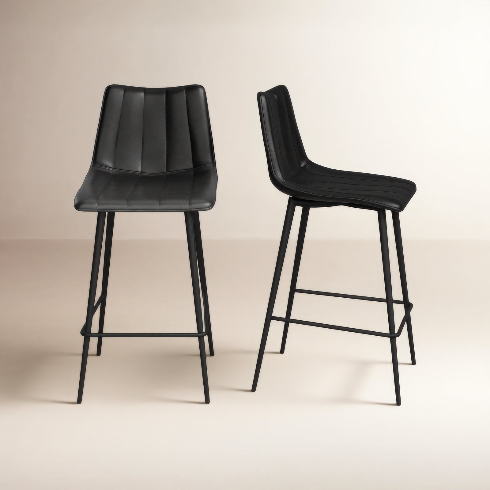 Finnigan Bar Stool, Counter Stool (26" Seat Height), Black/Faux Leather