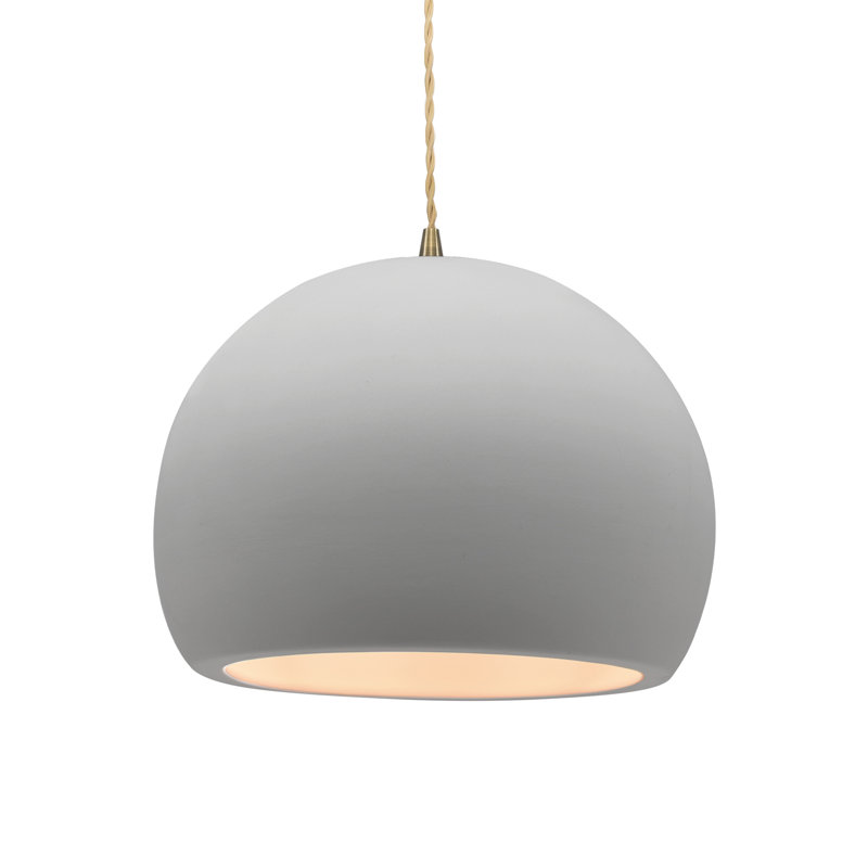 Luminaire suspendu à 1 lumière Aschwin, H 9,25 po x l 12,25 po x P 12,25 po, Bisque, Laiton antique