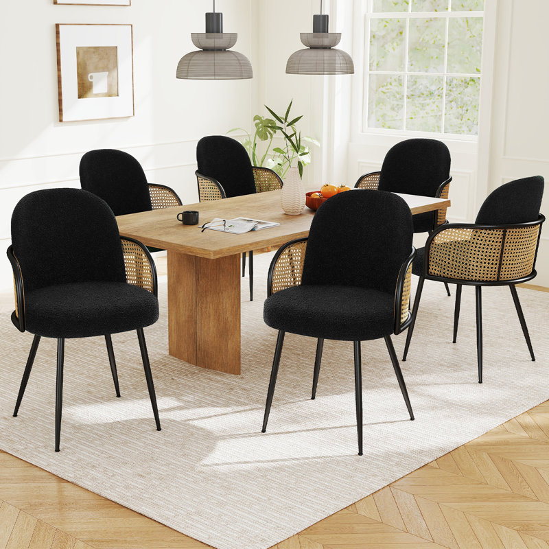 Boucle Upholstered Dining Chair, Black, 2