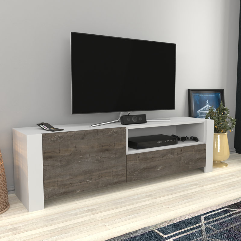 Unzueta TV Stand for TVs up to 70", White/Dark Coffee