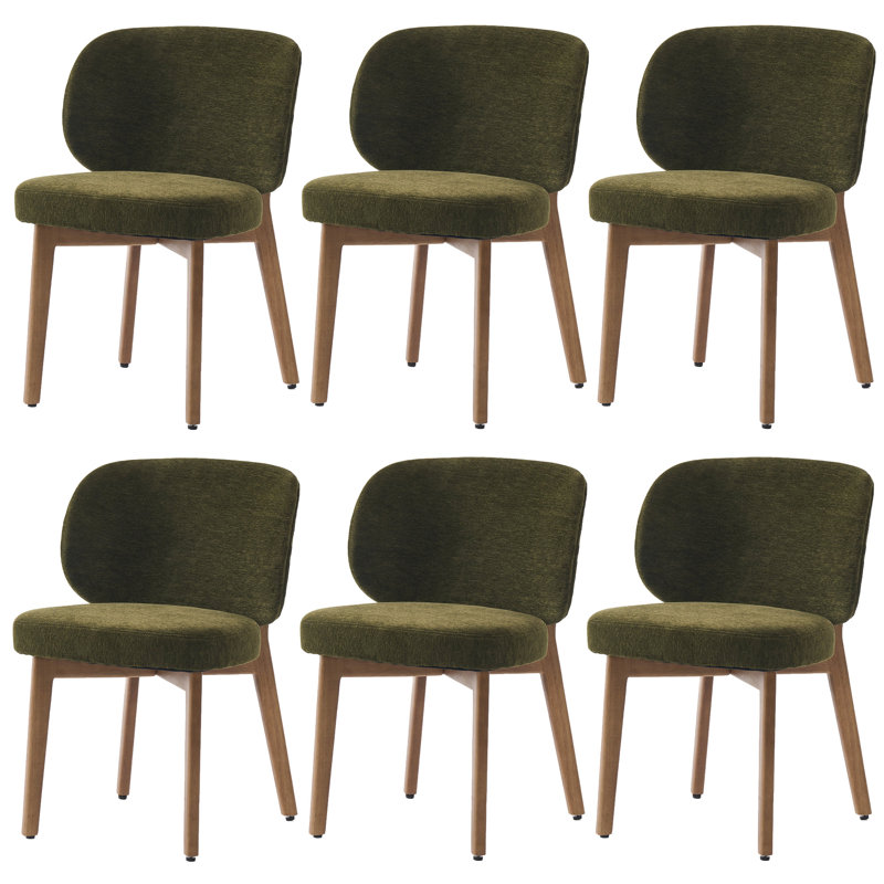 20.1" Extra Wide Upholstered Dining Chair, Side Chair with High Wingback, Armless Vanity Chair With Solid Wood Legs For Dining Living Room Vanity Office, Green, Set of 6