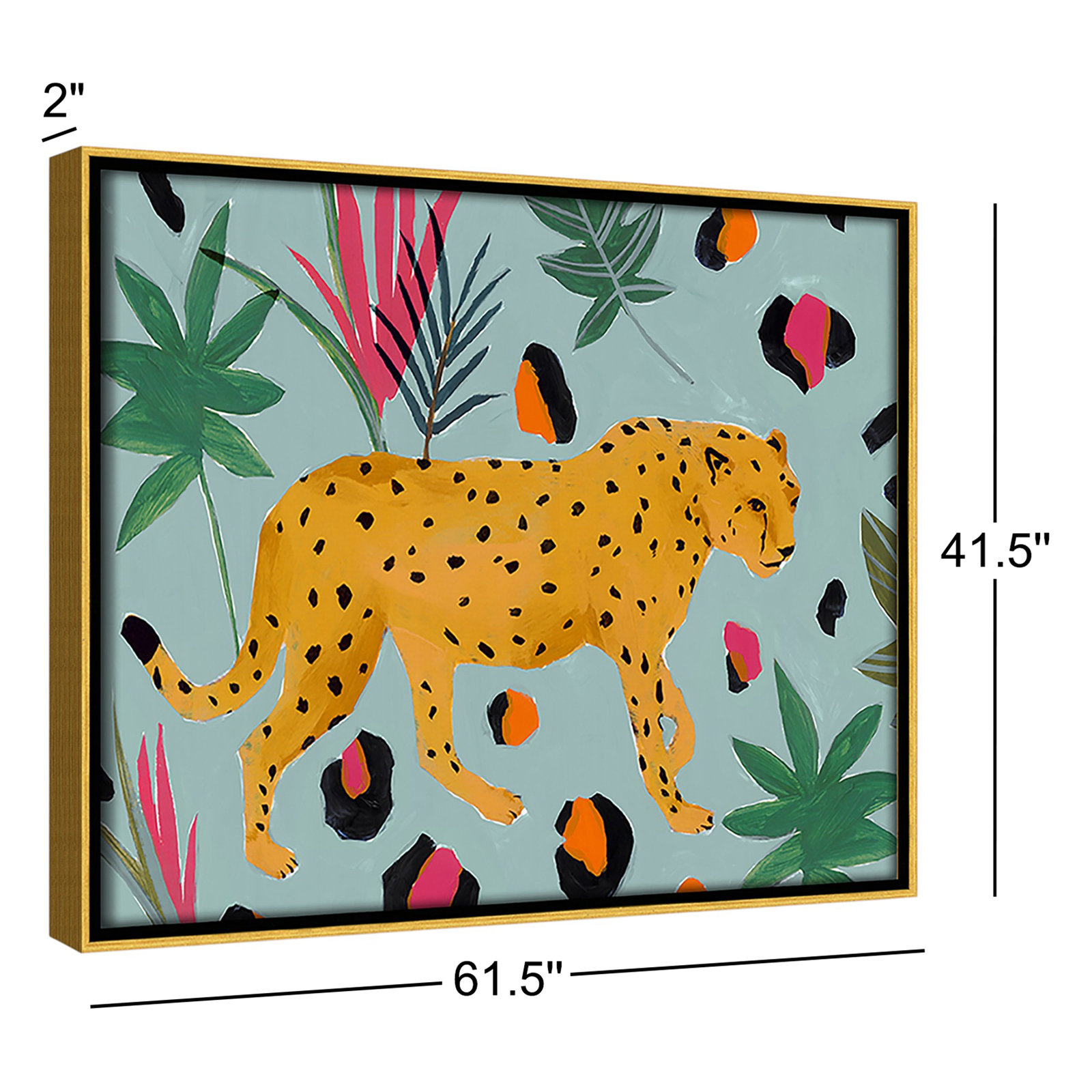 Nyles "Walking Cheetah II" Painting by Isabelle Z, Gold Framed Canvas, 41.5" H x 61.5" W x 2" D