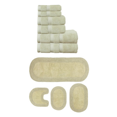 Brunk Collection 100% Soft Cotton 6 Pc Towel Set & 4 Pc Bath Rug Set, (Set of 10)
