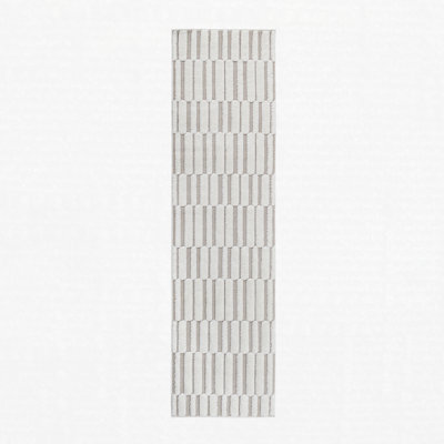 High-Low Striped Runner Rug Polypropylene Stain Resistant Non-Shedding Beige Cream 2'2" x 8'