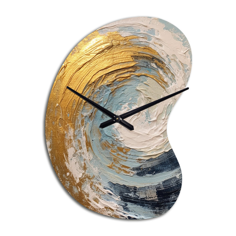 Or et bleu spirale nébuleuse - spirales abstraites de forme irrégulière horloge murale en métal, horloge murale asymétrique moderne