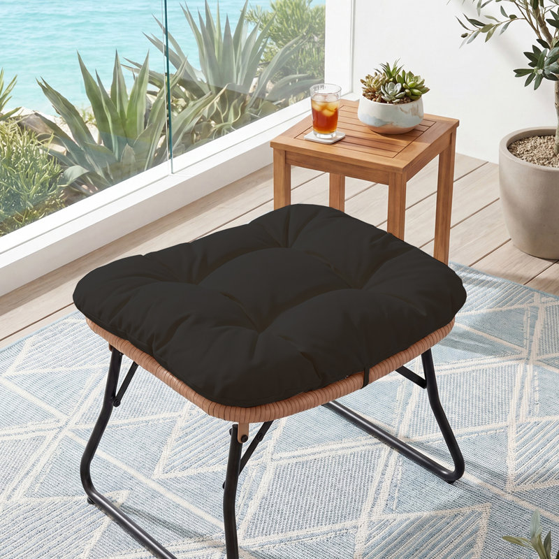 Repose-pieds d'extérieur avec coussin Kacyn, Noir, 1