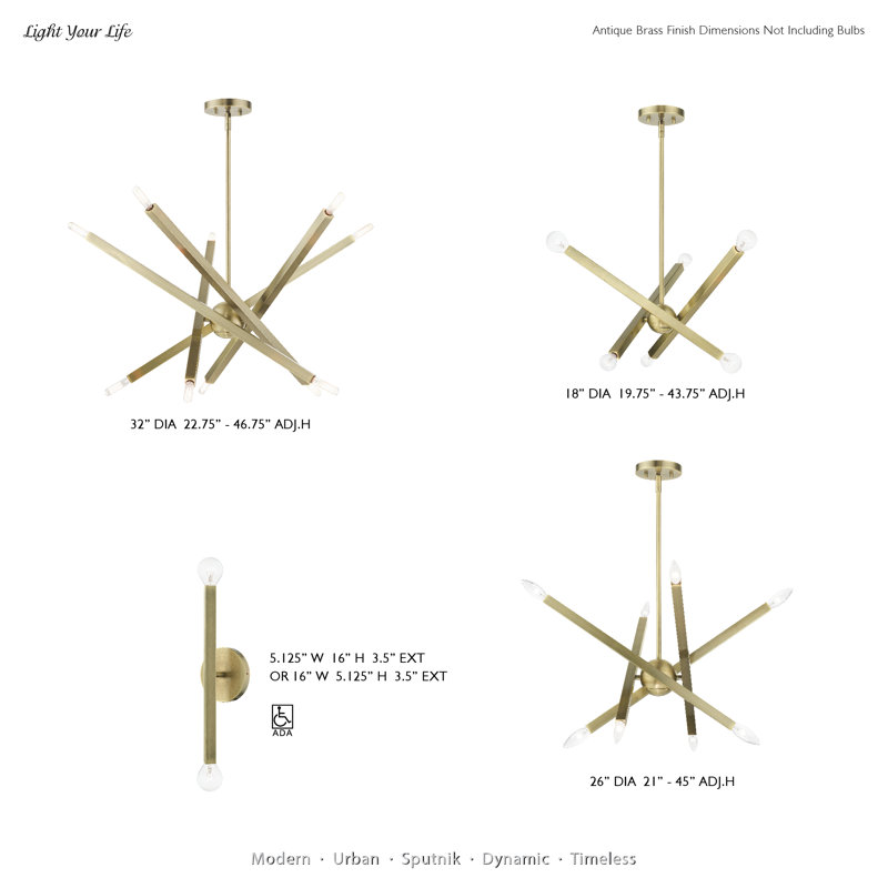 Antique Brass 8-Light Sputnik-Inspired Chandelier