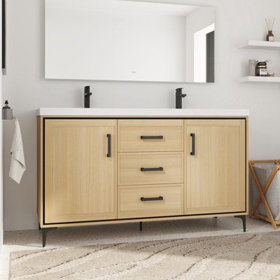 60'' Double Bathroom Vanity with Resin Top