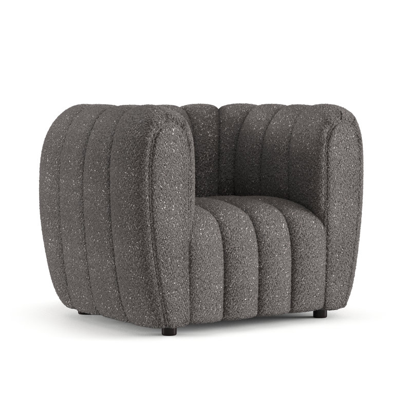 Fauteuil demi-tonneau capitonné Celal Channel, 100 % polyester gris anthracite