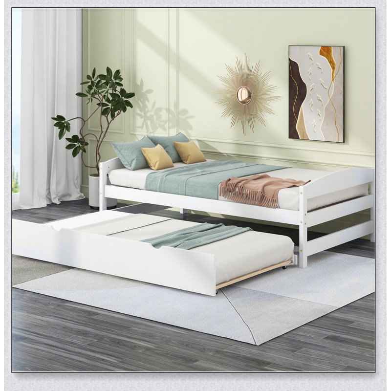 Platform Bed With Trundle, White