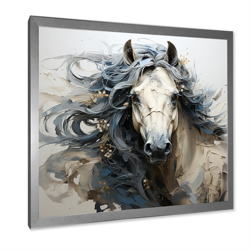 Fantaisie cheval féminin II sur toile, Cadre simple argenté, H 30 po x l 30 po x P 1 po