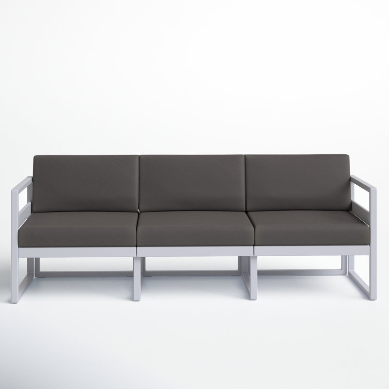 Larry 79'' Wide Straight Patio Sofa with Sunbrella® Cushions, Silver/Gray, Canvas Charcoal Sunbrella® Canvas