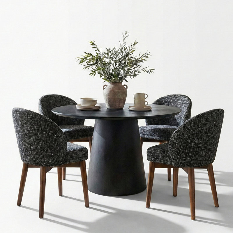 Ensemble de salle à manger extensible de 47 à 83 po avec fauteuils demi-tonneau rembourrés, Noir / brun