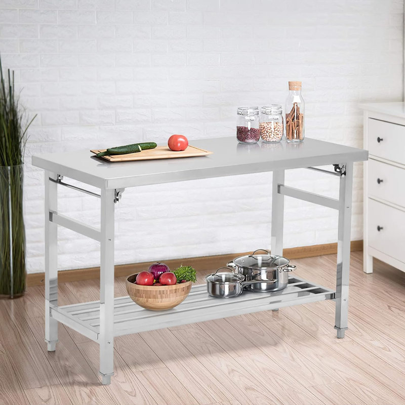Stainless Steel Table, 48 x 24 Inches Metal Prep & Work Table with Adjustable Undershelf