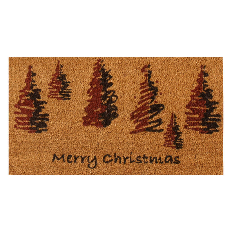 Merry Christmas Coir Fiber Outdoor Doormat with PVC Backing