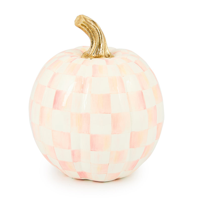 Violet Check Cascade Floral Pumpkin, Light Green, 8" H x 7" W x 7" D