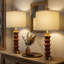 Ensemble de 2 lampes de table 27 po en bois massif pour chambre à coucher salon rétro brun avec ports USB A + C