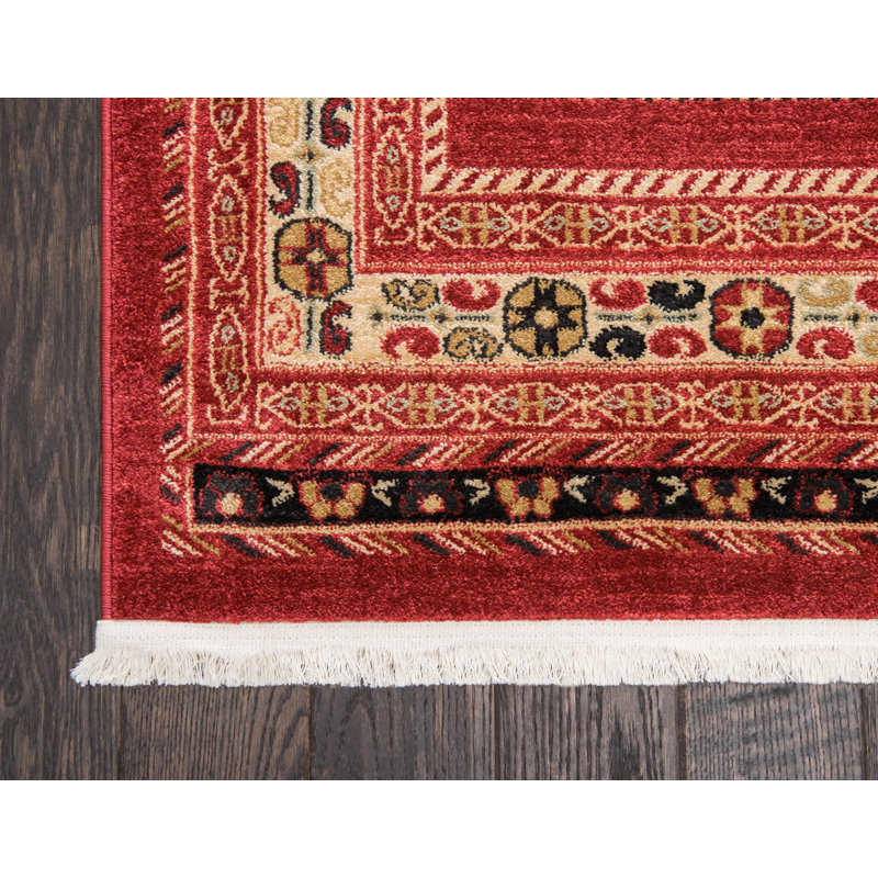 Tapis rouge / beige tissé à la machine Jaeden, Rectangulaire 6 pi 1 po x 9 pi