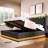 Queen Size Upholstered Bed With 360 Surround Led, Hydraulic Cabinet, Type-C, Gray Fabric Surrounding Storage Box, Cloth-373600490-373600470