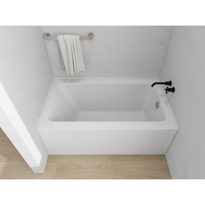 Baignoire de trempage en alcôve rectangulaire en acrylique de 54 pouces avec bride de carrelage à 3 côtés, À droite