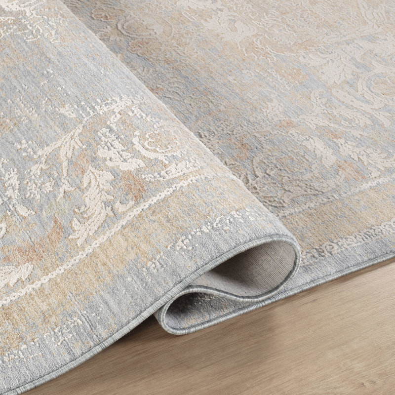 Mona Power Loom Polyester Geometric Area Rug in Light Blue/Ivory, Runner 2'2" x 8'