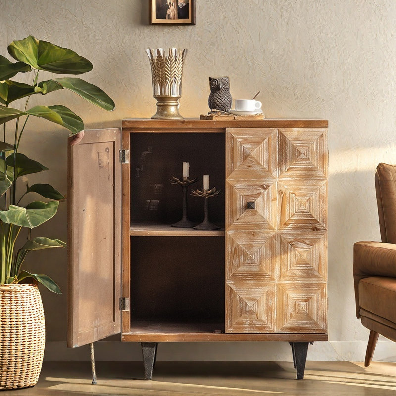 Buffet décoratif rétro en bois massif sculpté à la main