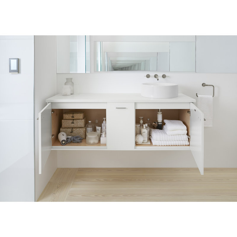 Ensemble de meuble-lavabo de salle de bain double à fixation murale 62" jute tons, Noir, Batiste noire, Amande