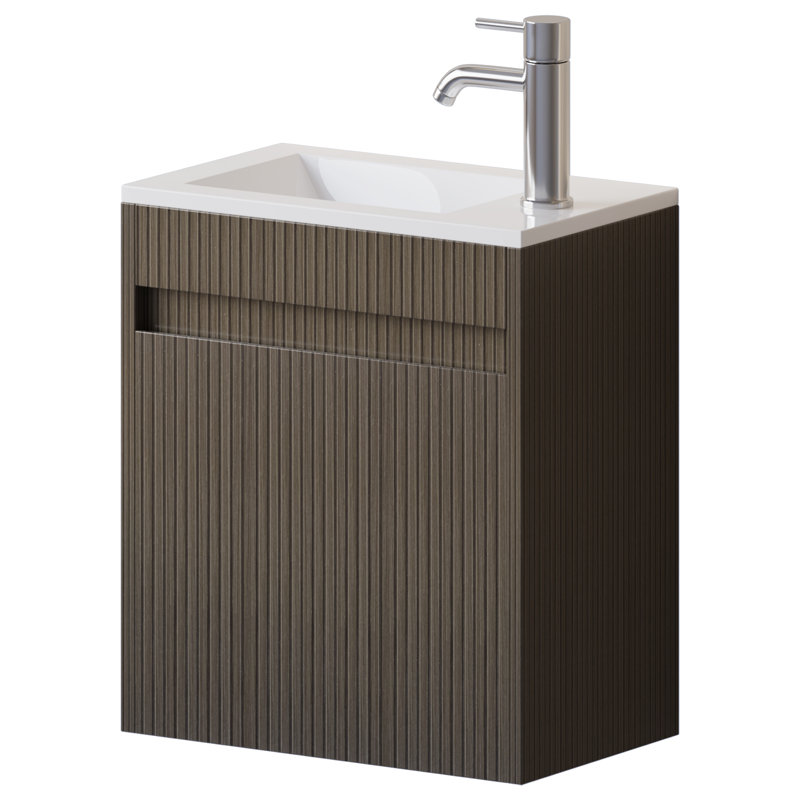 16” Bathroom Vanity Sink Combo For Small Space Wall Mounted Cabinet Set, Brown