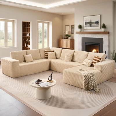 No Assembly Required 4-Piece Cloudelle Plush Corduroy Fabric Cloud Sectional With U-Shape Chaise,Modern Modular Sofa With Deep Seat