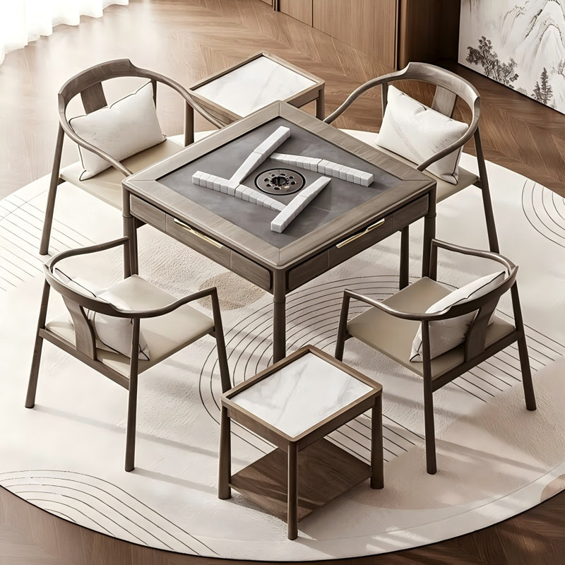 Table de salle à manger en bois d'hévéa entièrement automatique rétro avec joints à mortaise et tenon pour règles chinoises