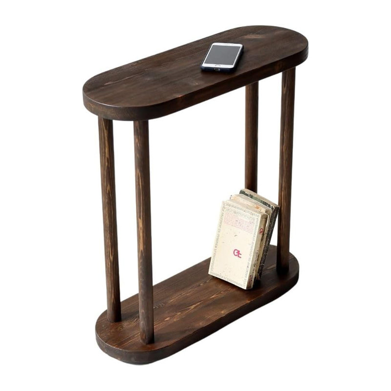 Table d'appoint étroite en bois massif, table basse à piédestal ovale mince pour le salon, design minimaliste moderne pour les petits espaces, table à boissons inclinable, table de bout ou table de chevet