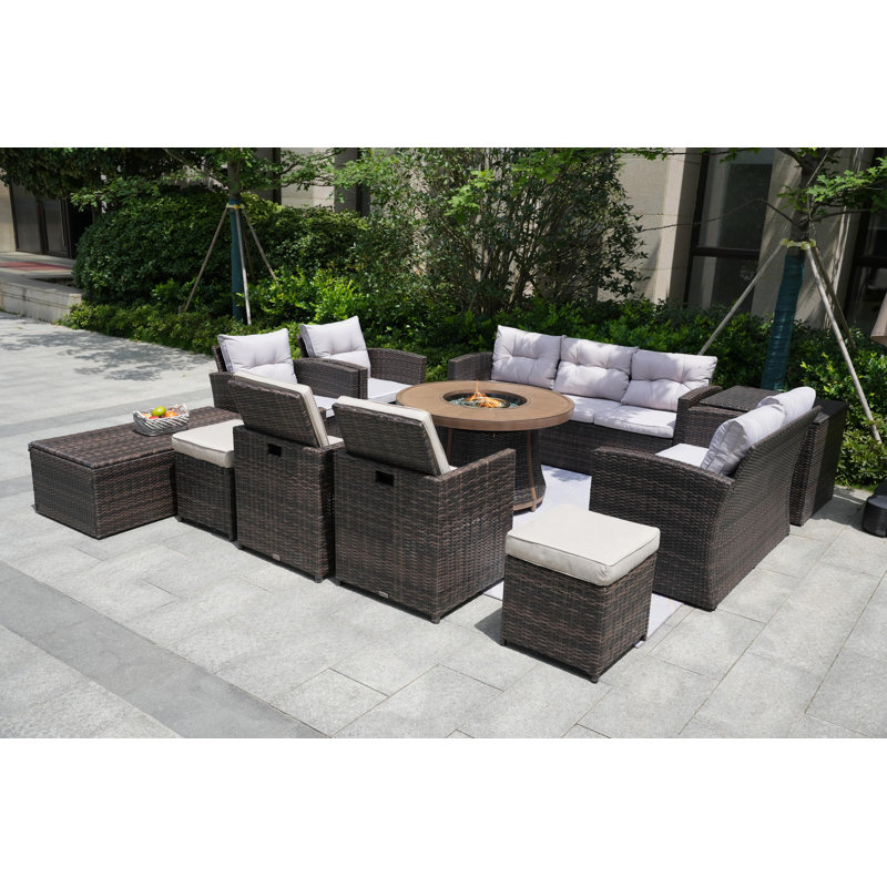 Areefa 11 - Person Patio Conversation Set with Cushions, Brown