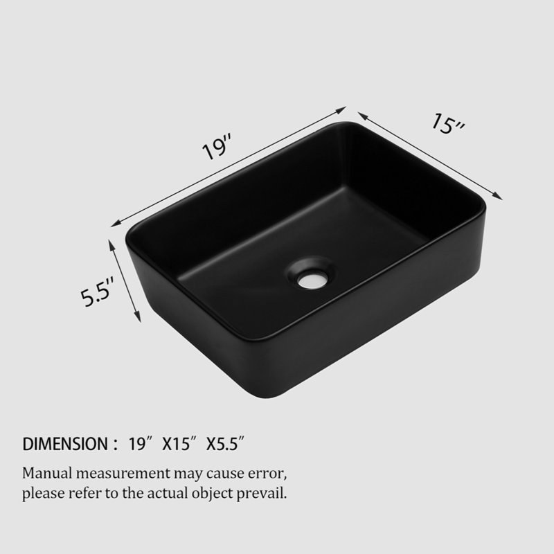 Lavabo de salle de bain vasque rectangulaire en céramique noire 19 po x 15 po