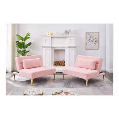 Futon convertible de 71 po avec pieds en métal doré et tissu en peluche