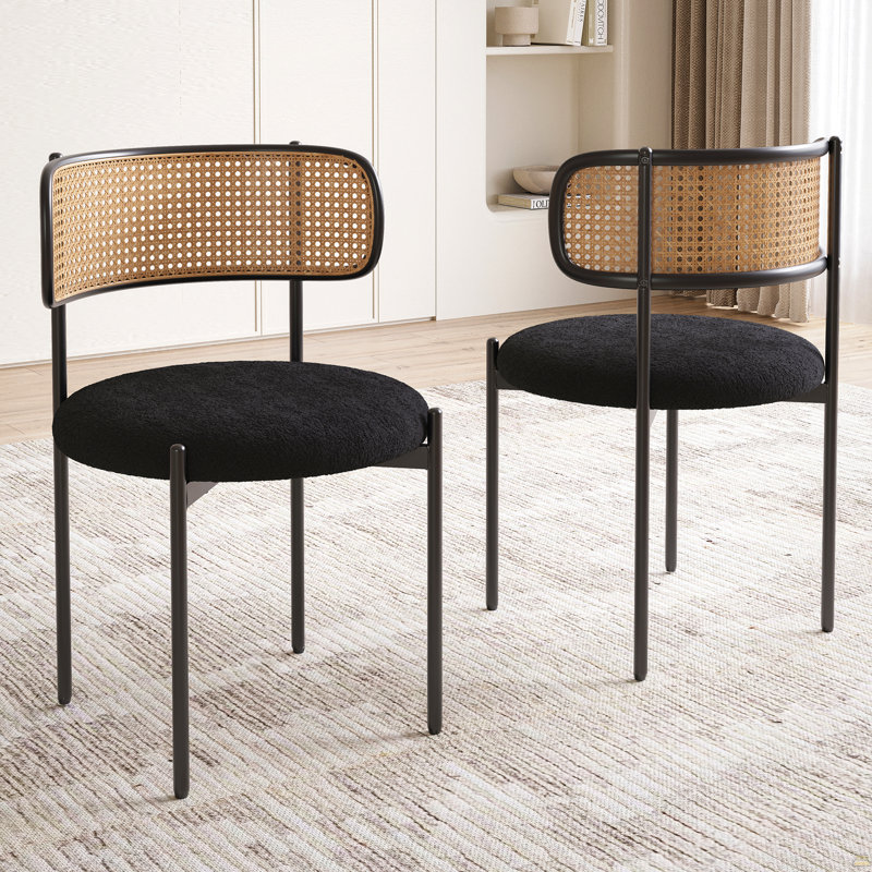 Ensemble de chaises de salle à manger rembourrées modernes avec chaises en rotin et chaises de cuisine, Noir