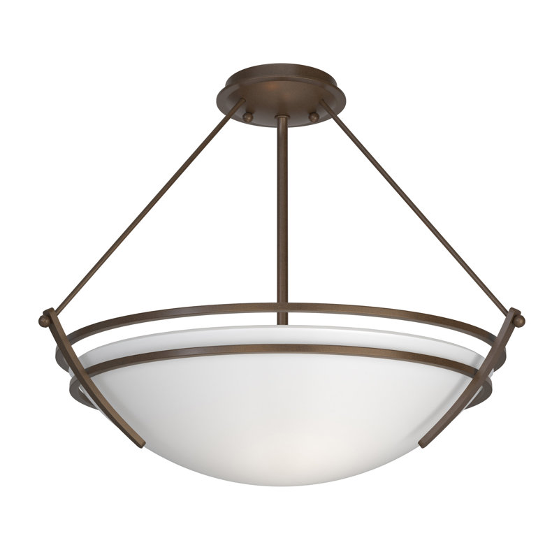 Tryne Semi Flush Mount, Bronze, 12.5" H x 16.4" W x 16.4" D, Opal
